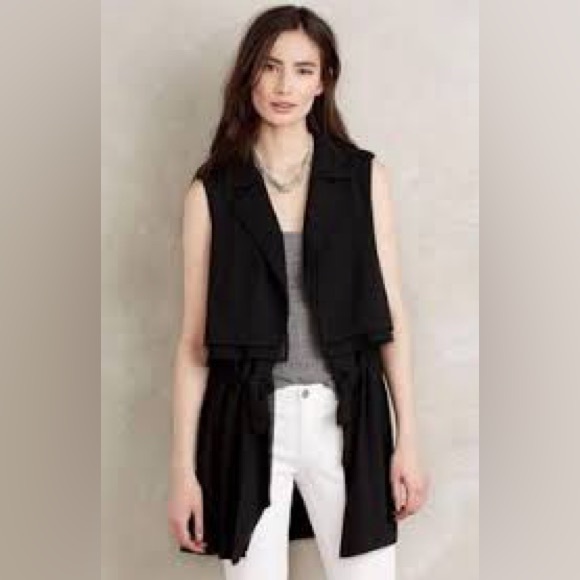 Anthropologie Jackets & Blazers - Anthropologie Cartonnier Black Chiffon BeltedSleeveless Vest Office Minimalist S